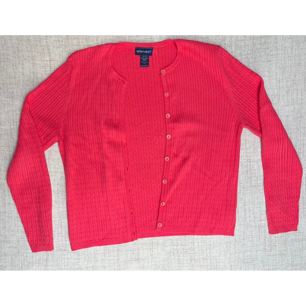 Splendor! NAUTRAL FIBER XL Pink Button‎ Front Cardigan Sweater 100% Cotton Cable